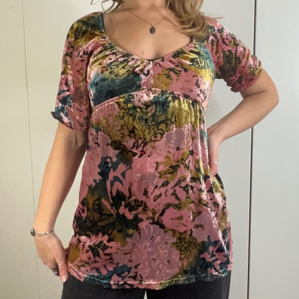 Y2K velvet mesh burnout babydoll top